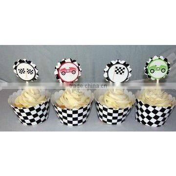 KIDS BIRTHDAY Baking Supplies / cake Accessories Black and White Checkered Flag Race Car Cupcake Wrappers