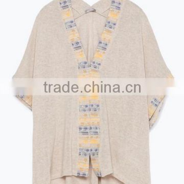 Custom Fashion Knit Casual Women tshirt With Trimming Fabric Pathwork