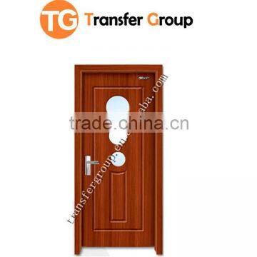 Finished surface wooden flush door with glass pvc coated