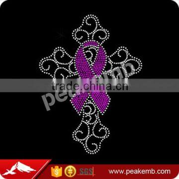 2016 Custom-made Ribbon with Cross Iron On Rhinestone Transfer