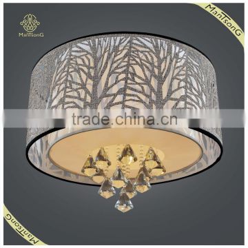 Wholesale Crystal Hanging Ceiling Lamp White Fabric Shade, Living Room and Hotel Ceiling Lamp