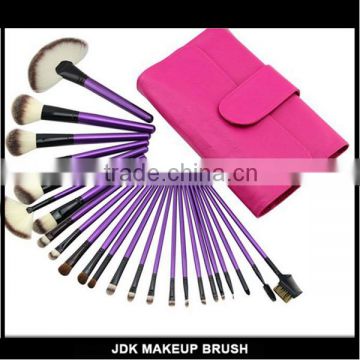 24pcs professional purple handle makeup brush set with red cosmetic bag fan brush