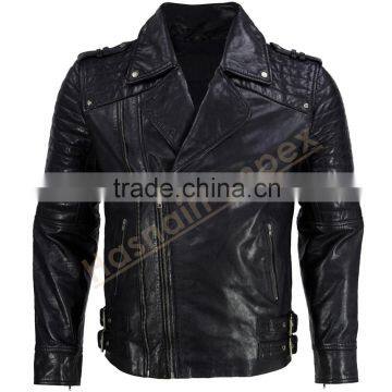 Black biker leather jacket for men