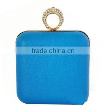 Shining PU leather neon colored evening clutch bag with rhinestone ring (CREB6)