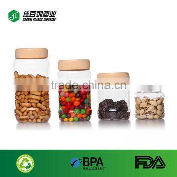 skin colo cap pet clear jar for food packing pet jar wholesaler cylindrical plastic candy jar