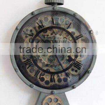 Antique Metal Mirror Clock With Wheel Gear Decor photo-2