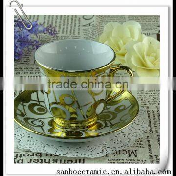 New Design 200ml Gold Printing Ceramic Coffee Cup And Saucer