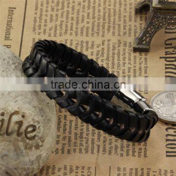 Custom Handmade Bracelet for Men Braided Black Leather Flat Bracelet photo-2