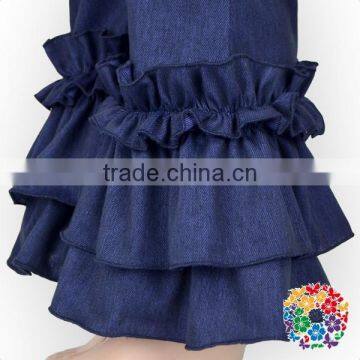 Navy Blue Elastic Denim Jeans Pants Kids To China Wholesale Girls Ruffle Pants photo-5