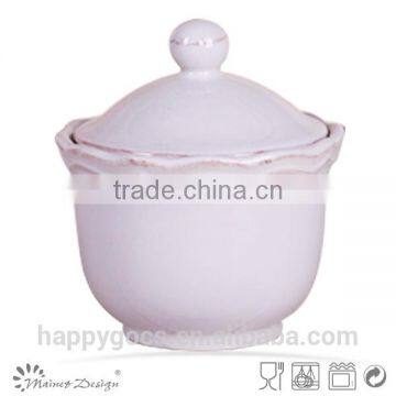 White Emboss Ceramic Sugar Bowl photo-4