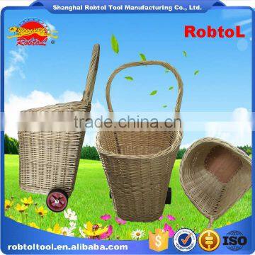 Unique Vintage Willow Weaved Woven Wicker Shopping Trolley Wheels Basket Cart photo-6