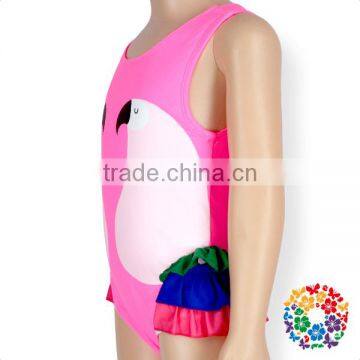 Cartoon Chubby Eagle Baby Swimwear Summer Colorful Pleated Lace Girls Swimsuits Kids Beachwear