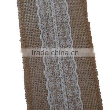 3''*3Y Natural Burlap Ribbon With Lace on Spool photo-3