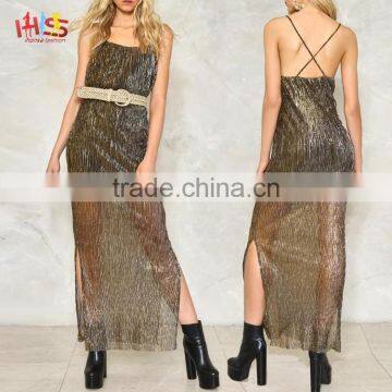 2017 Women Maxi Dresses for Party Wear Sheer Scoop Neckline Slip Dress