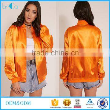 2015 Winter Custom sheena orange satin bomber jacket LC80422-S