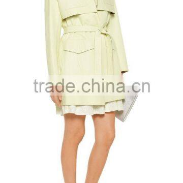 fashion design women light green leather trench coat OEM service