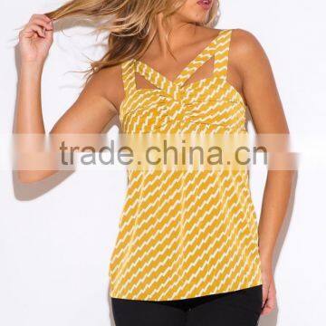 Trendy Woman Yellow Chevron Print Cut Out Party Bulk Tank Top photo-3