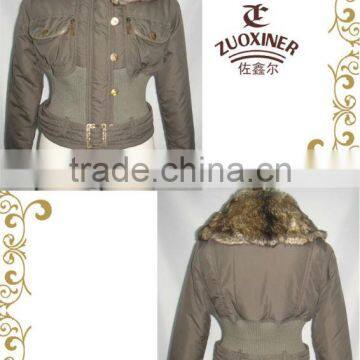 Ladies woven winter padded relaxation jackets with fur collar