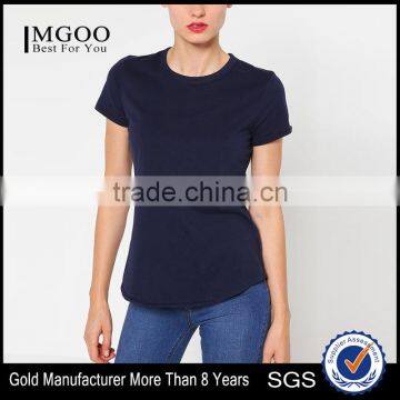 MGOO OEM Service Woman Curved Hem T Shirt Short Sleeve Plain Round Neck T Shirts Wholesale China