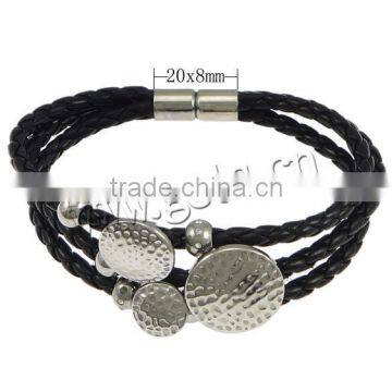 bracelet men leather PU Bracelet with Stainless Steel leather bracelet wholesale