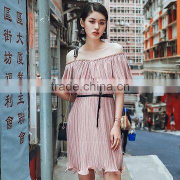 Dresses 2017 Summer Style Sweet One off Shoulder Pleated Elegant Wedding Favors Chiffon Dress photo-2
