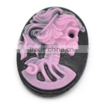 Purple Resin Halloween Skull Pattern Oval Cameo 25x18mm(1"x3/4"), sold per packet of 50