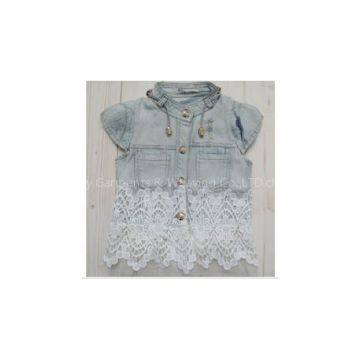 Girls\' sleeveless lace denim shirt