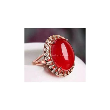 cherry-red Chalcedony ring 925 silver plating rose gold