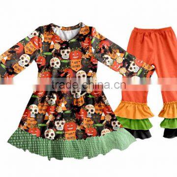 2017 New Style Halloween Holiday Clothes Sets Pumpkin Remake Frock Designs Baby Girl Boutique Clothing Sets photo-2