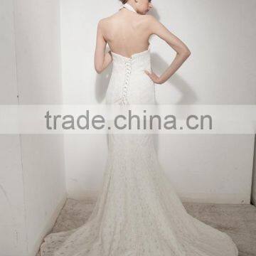 Mermaid Halter Neck Court Train With Elegant Lace Wedding Dress AS30602 photo-2