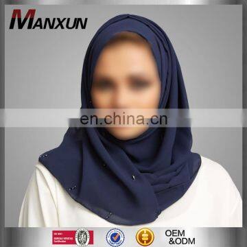 Hot Sell Fashion Navy Blue Scarf Popular Beautiful Beads Style Hijab Scarfs