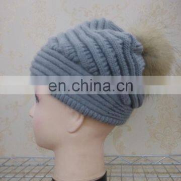 New Style Fashion Wool Knitted With Raccoon Fur Pompom Beanie Hat photo-3