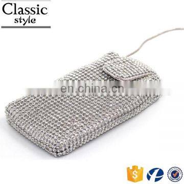 CR Low MOQ requirements diamond surface iron button design long chian rectangle shaped silver top selling fashion neck wallet