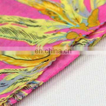 Feather printed dark pink color polyester chiffon style stole for season (WPC13-014DL)