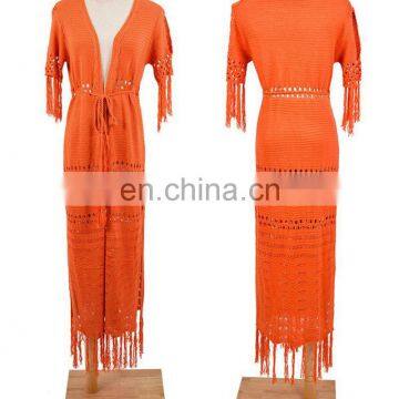 Вязаные длинные пляжные купальники-кафтан, туники для выхода из воды на пляже, халаты для пляжа с пучками, купальники для женщин с вышивкой, купальники-крышки photo-5