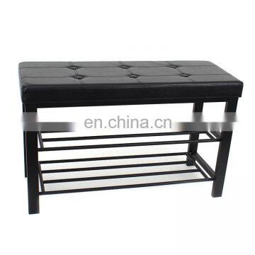 Customized Black PVC Leather Luxury Shoe Rack Rectangle Long Double Size Beach With Metal Frame photo-4