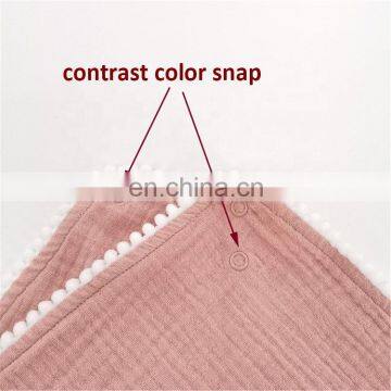 Wholesale Woven Muslin Plain Pom Trim Baby Bibs Organic Cotton photo-5
