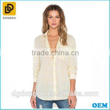 New fashion Deep v neck Plaid boyfriend shirt for women