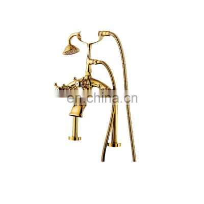 Unique Golden Brass Freestanding Deck Mounted Bathtub Bathroom Faucets