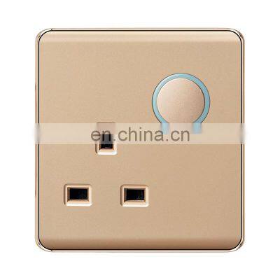 UK Standard 3 pin Wall Socket With Circular Switch Flame retardant PC Panel Socketes  and Switches Electrical Metal Frame 13A