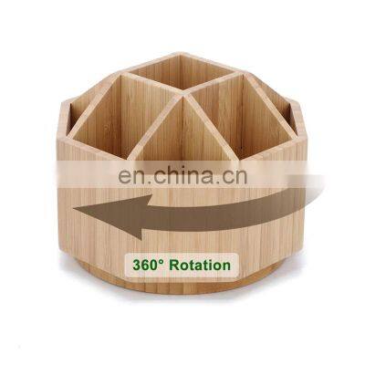 Bamboo Office & Art Supply Lazy Susan Compartments 9 Rotating Turnable Pen Desktop Storage Organizer Holders for Stationary