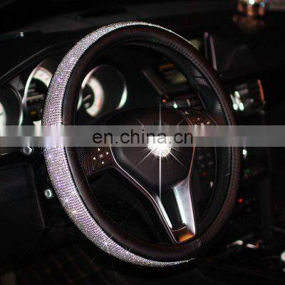 Autoaby Bling Bling Rhinestones Crystal Car Steering Wheel Cover PU Leather Steering-wheel Covers Auto Accessories Case