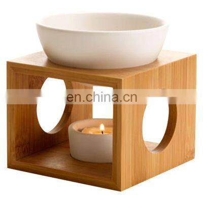 Wooden Essential Oil Burner Scented Wax Melt Burner with Candle Holder Aromatherapy bamboo essential oil burner