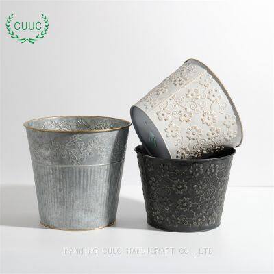 CUUC Embossed Christmas Tin Bucket Flower Pot for Home Decoration