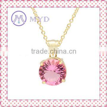 Round Pink Glass Necklace with Gold Plate Chain