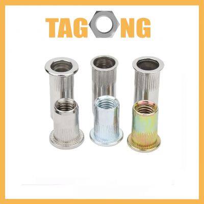 Rivet Nut M6 M8 Blind Stainless Steel Small Countersunk Flat Head Threaded Tubular Hexagon Knurled Rivet Nut