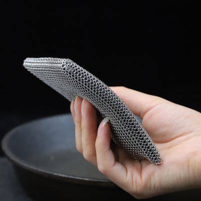 Stainless Steel Ring Mesh Scrubber With Silicone Liner Cast Iron Cleaner for Kitchen