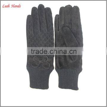 ladies's customized color and style pigsuede cheap leather gloves