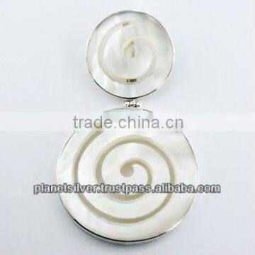 Two Mother of Pearl Shells Carved Open Spirals Pendant