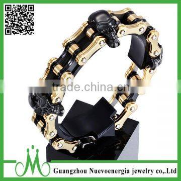 Men's Silver Gold Black Stainless Steel Bicycle Skull Biker Chain Bracelet